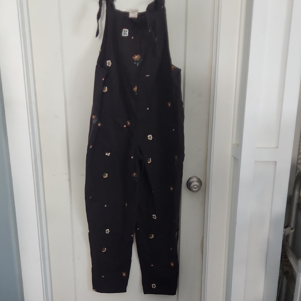 Lucy & Yak Brown Overalls with Floral Embroidery
